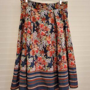 Floral Striped Skirt with Pockets